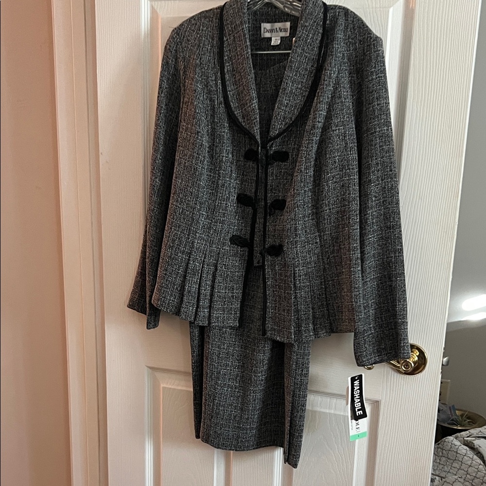 Danny & Nicole Black and Gray Women's Blazer and Skirt Set